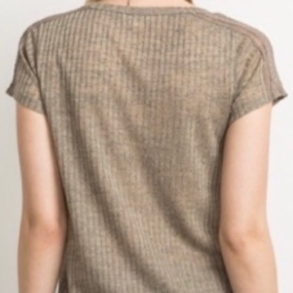 ❌DONATED❌Mystree Tan Brown Longline Lightweight Detailed Short Sleeve Tunic Top - Picture 6 of 10
